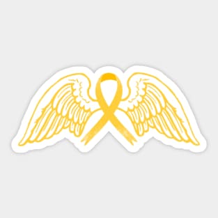 Yellow Awareness Ribbon with Angel Wings Sticker